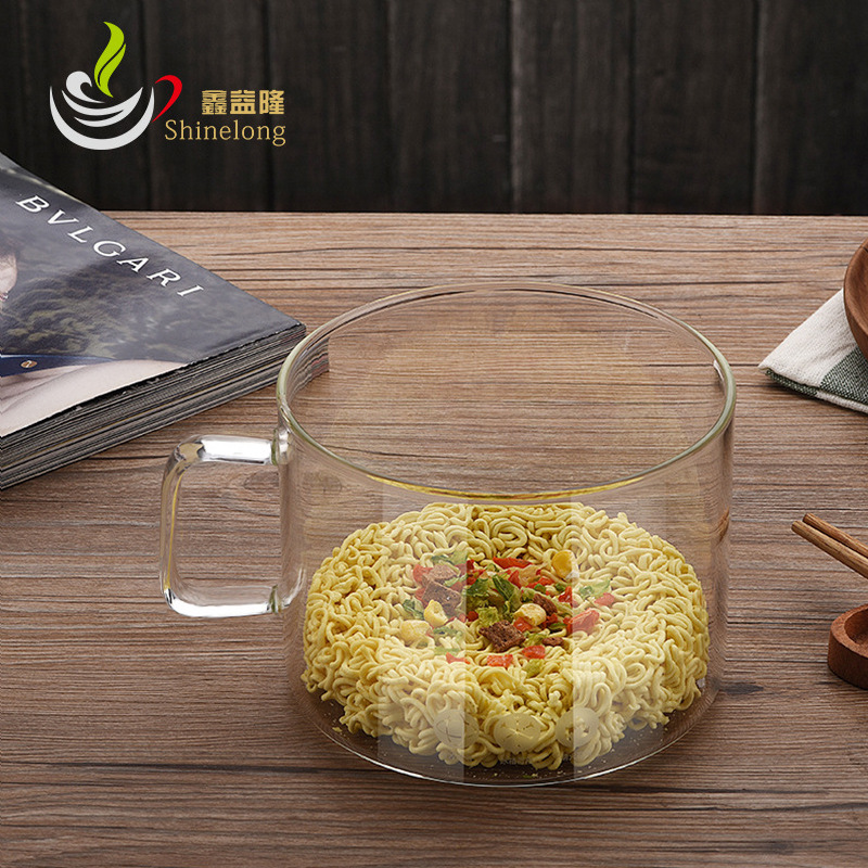 Cross-border wholesale household glass bowls, transparent salad bowls, heat-resistant covered instant noodle bowls, creative small ear microwave bowls Item Picture