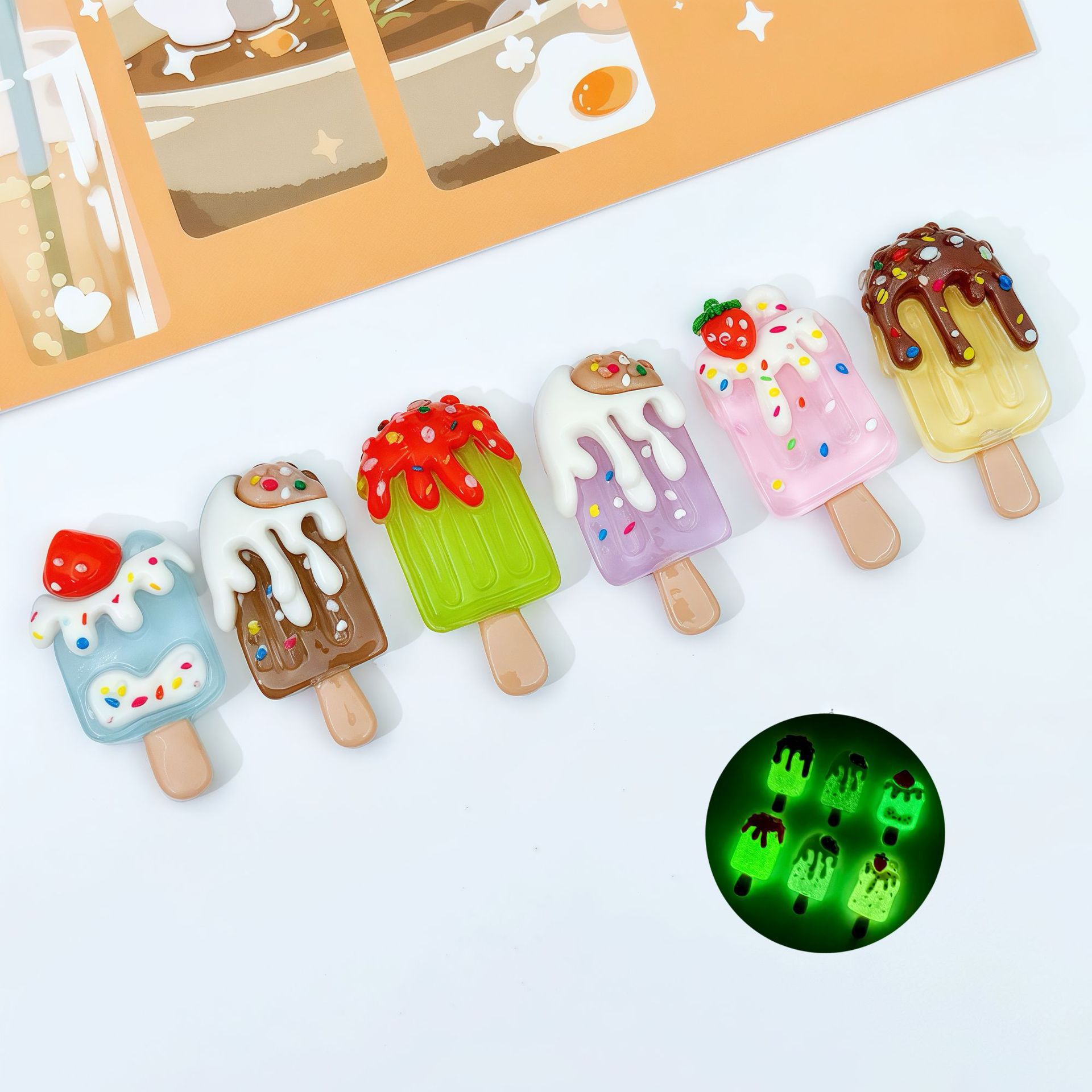 Cartoon food toys, luminous Popsicle hair clips, girls' niche and funny duckbill clips, photo hair accessories, children's creative hair clips details Picture