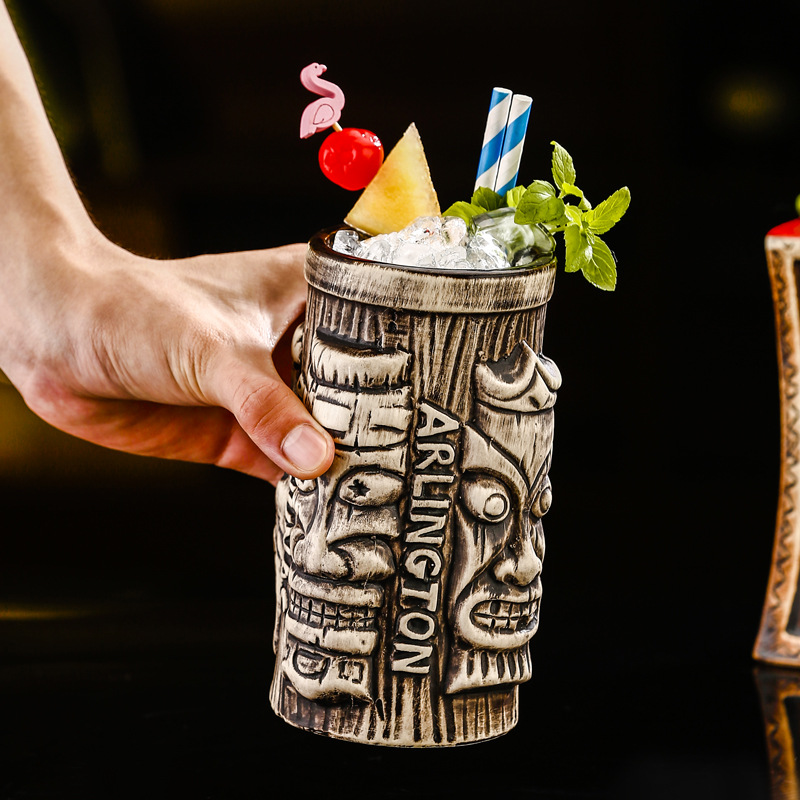 Hawaiian cocktail cups, Statue series, tiki cups, bar ceramic Tiki cups, creative art decorative cups Specification drawing
