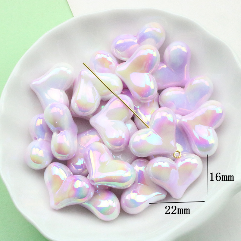 Colorful UV-coated acrylic heart-shaped bead straight hole diy mobile phone chain loose bead hand bead accessory details Picture