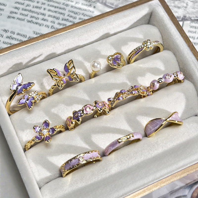 The ethereal purple enamel ring is a unique and niche Korean-style light luxury high-end ring trend for female students in 2025 Specification drawing