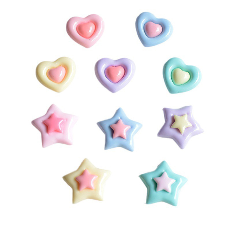Double-layer heart-shaped star diy accessories, cream-style handmade hair ornaments, hair clips, accessory materials, mobile phone cases, resin accessories Item Picture