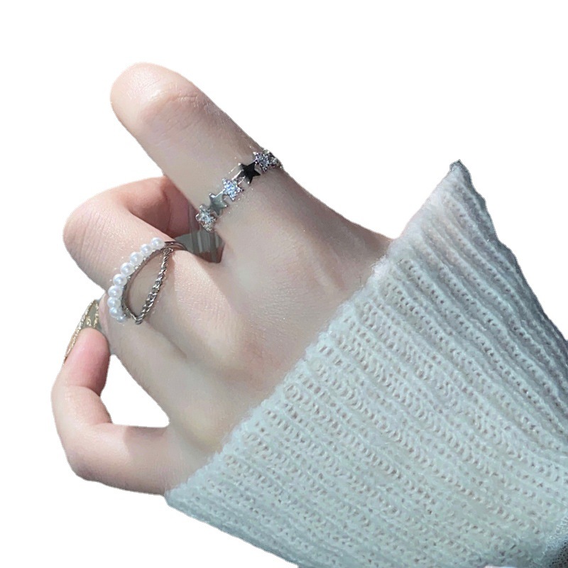 Minimalist and exquisite star-chain five-pointed star opening ring for women's layered wear, exquisite and cold style, niche design food ring Item Picture