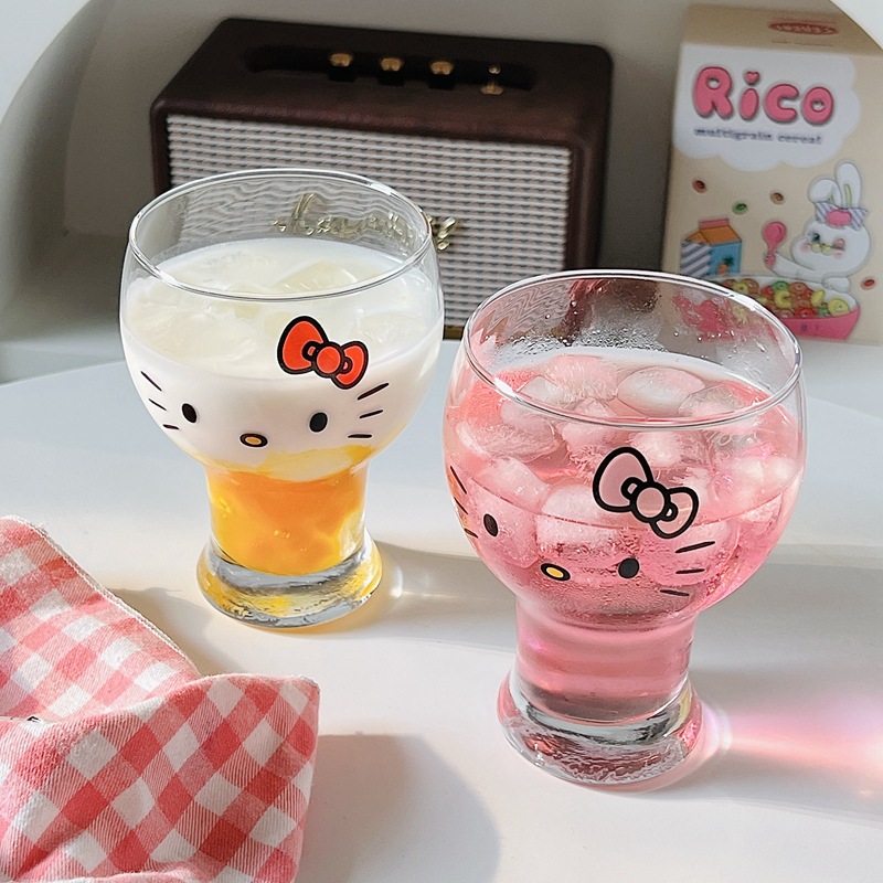 ins cartoon cute kt cat glass water cup, girls' cup, Internet celebrity cup, craft beer mug, personalized kt glass cup details Picture