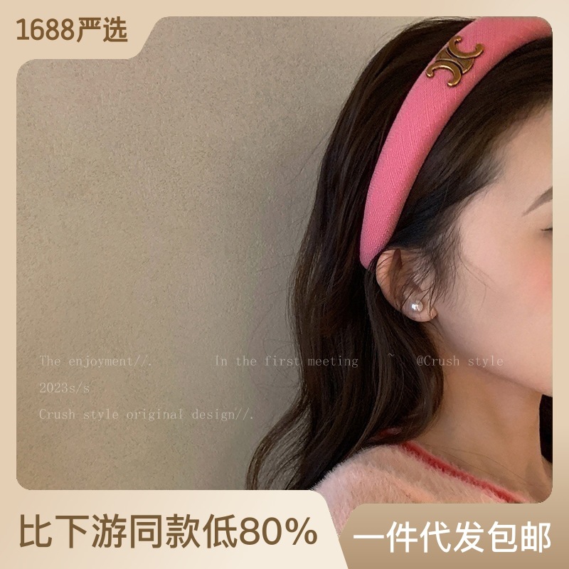 Pink bow sponge hairband for heightening the top of the head, wide edge and elegant headband 2025 new style Kaixuanmen hairband and hair accessory details Picture