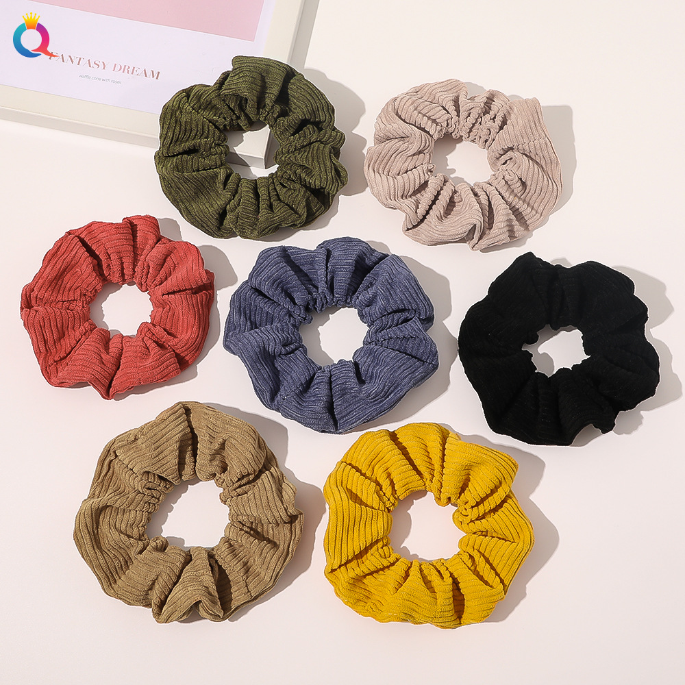 Qiyue Amazon Corduroy Large Intestine Hair Band Autumn and Winter Striped Solid Color Fashionable large Intestine Hair Band headwear C148 full figure