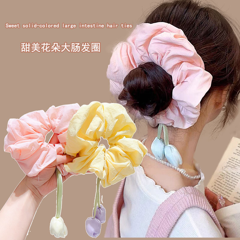 Korean-style tulip flower large intestine hair band for women, high-end forest-themed headwear and hair tie, new ponytail tie, super ethereal full figure