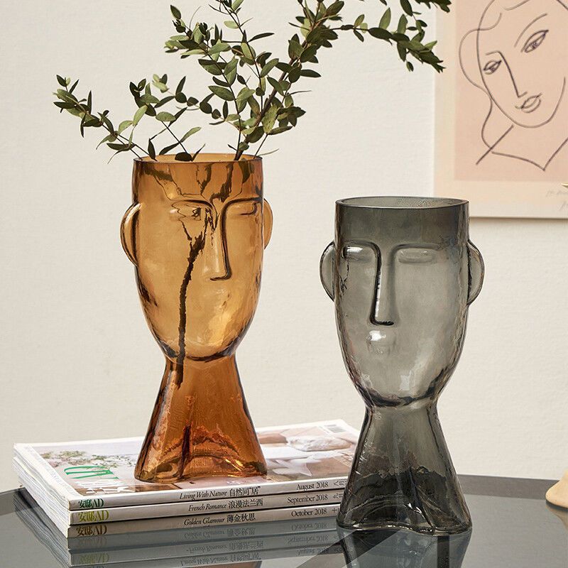 European-style simple face glass vase, hydroponic and hydroponic fresh flowers, green plants and dried flowers, creative countertop decoration for living room home details Picture