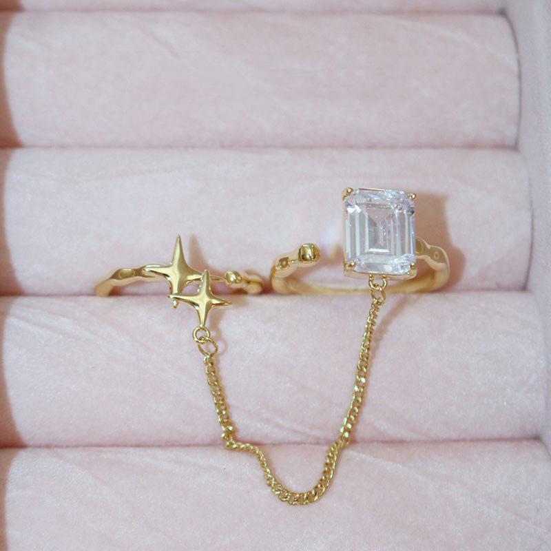 Starlight Luxury high-end star chain open ring ins Cold and elegant Suzhou square zircon set ring Application Scenario