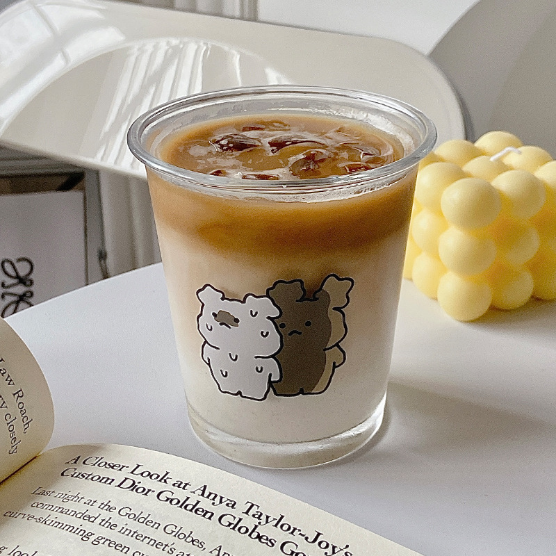 Wholesale of Bolimei Korean InS-style glass coffee cups, cold brew cups, latte breakfast cups and household drinking water cups Specification drawing