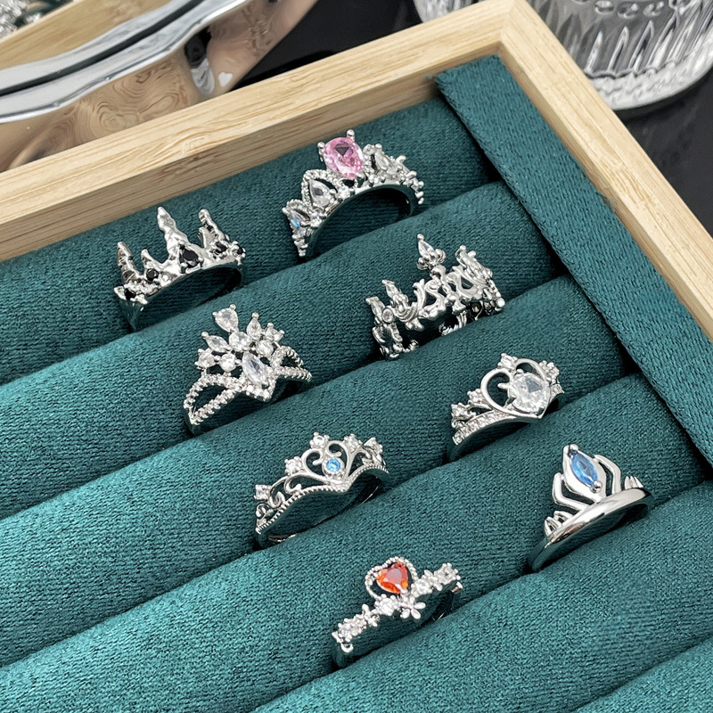 French-style exquisite micro-inlaid crown zircon light luxury open ring, a unique design sense for women, versatile and personalized ring Specification drawing