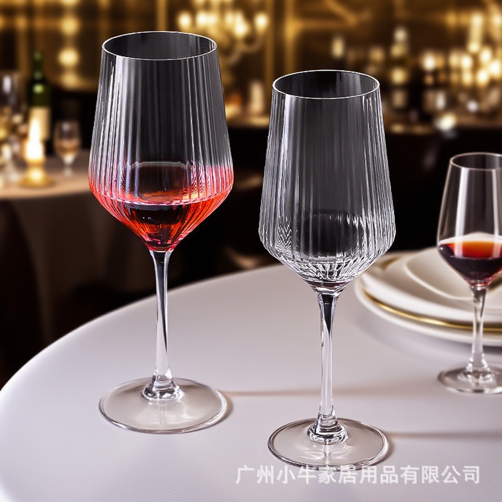 Large vertical Bordeaux wine glass for home use, luxurious crystal glass with corrugated stripes, grape tall stem glass, cross-border Specification drawing