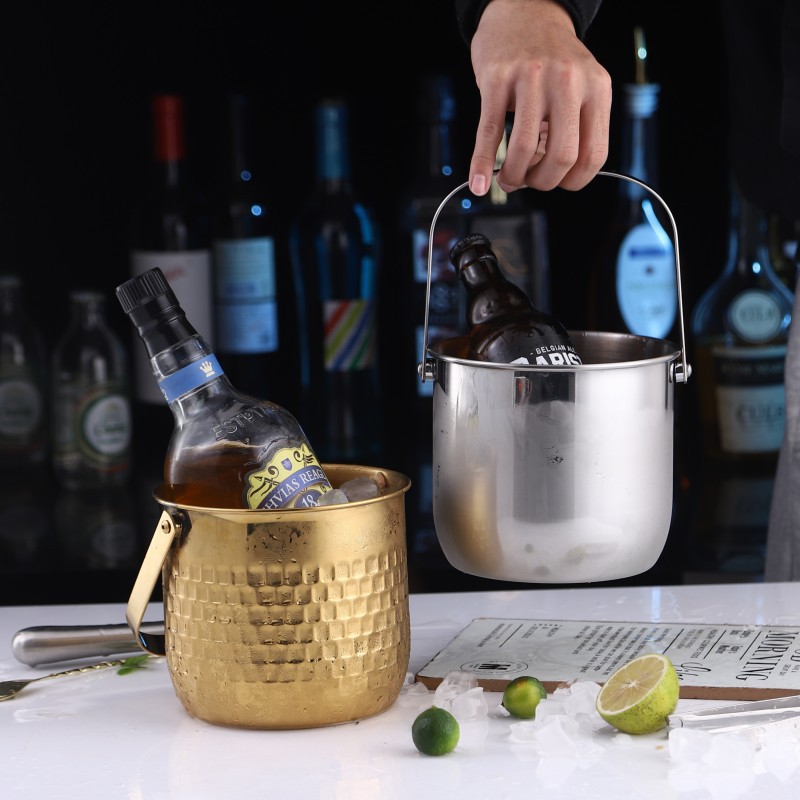 Stainless steel thickened ice bucket, KTV and bar supplies, champagne bucket, commercial ice cube granule bucket, creative beer and wine bucket Specification drawing