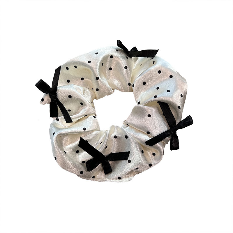 Gentle satin polka dot bow tie large intestine hair band, French niche retro hair tie, bun hairstyle, leather band hair tie Item Picture