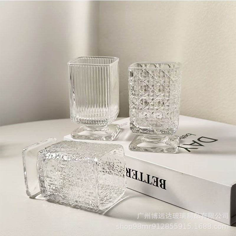 High-quality appearance level glass cups, square water cups, tea cups, wine glasses, milk coffee short cups, simple and transparent beverage juice cups details Picture
