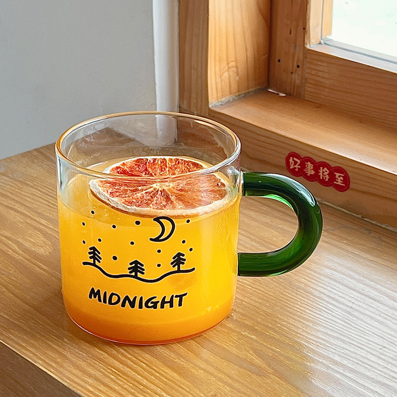 Bolimei ins large-capacity straight glass cups, simple letter juice cups, milk cups, coffee cups, breakfast cups details Picture