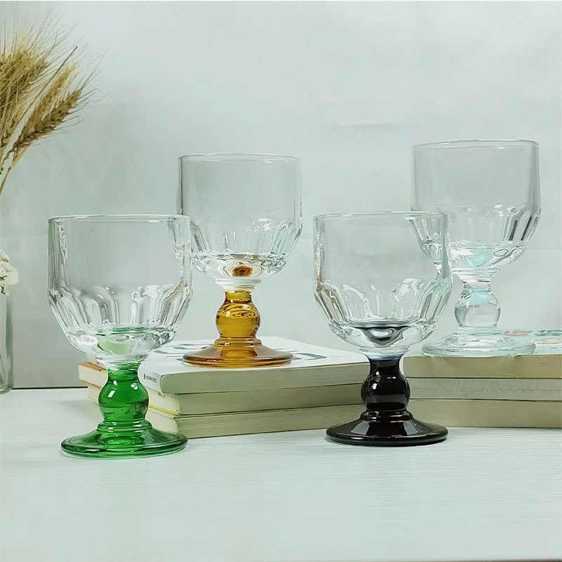 Simple and ins-style colored vintage wine glasses with beads, light luxury and niche cold drink cocktail glasses, red wine glasses and glass cups Specification drawing