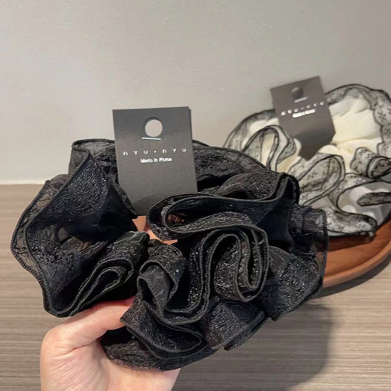 Lace fringes, super ethereal fashion, court retro style, large intestine hair band, summer women's hair accessory, headwear, hair rope, Korean style color block details Picture