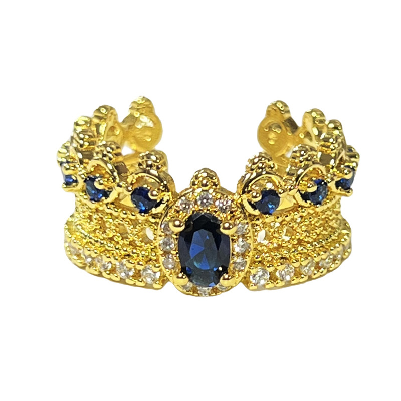 The antique style hollowed-out lace crown ring of the colored gemstone series is a retro, light luxury, high-end texture, versatile and niche ring Item Picture
