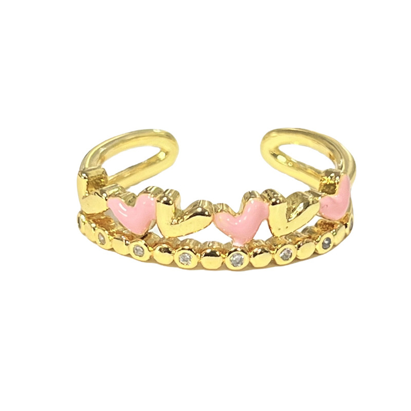 Court-style light luxury enamel drop glaze heart-shaped sweet and fashionable ring for women on Instagram, cold style and niche temperament index finger ring Item Picture