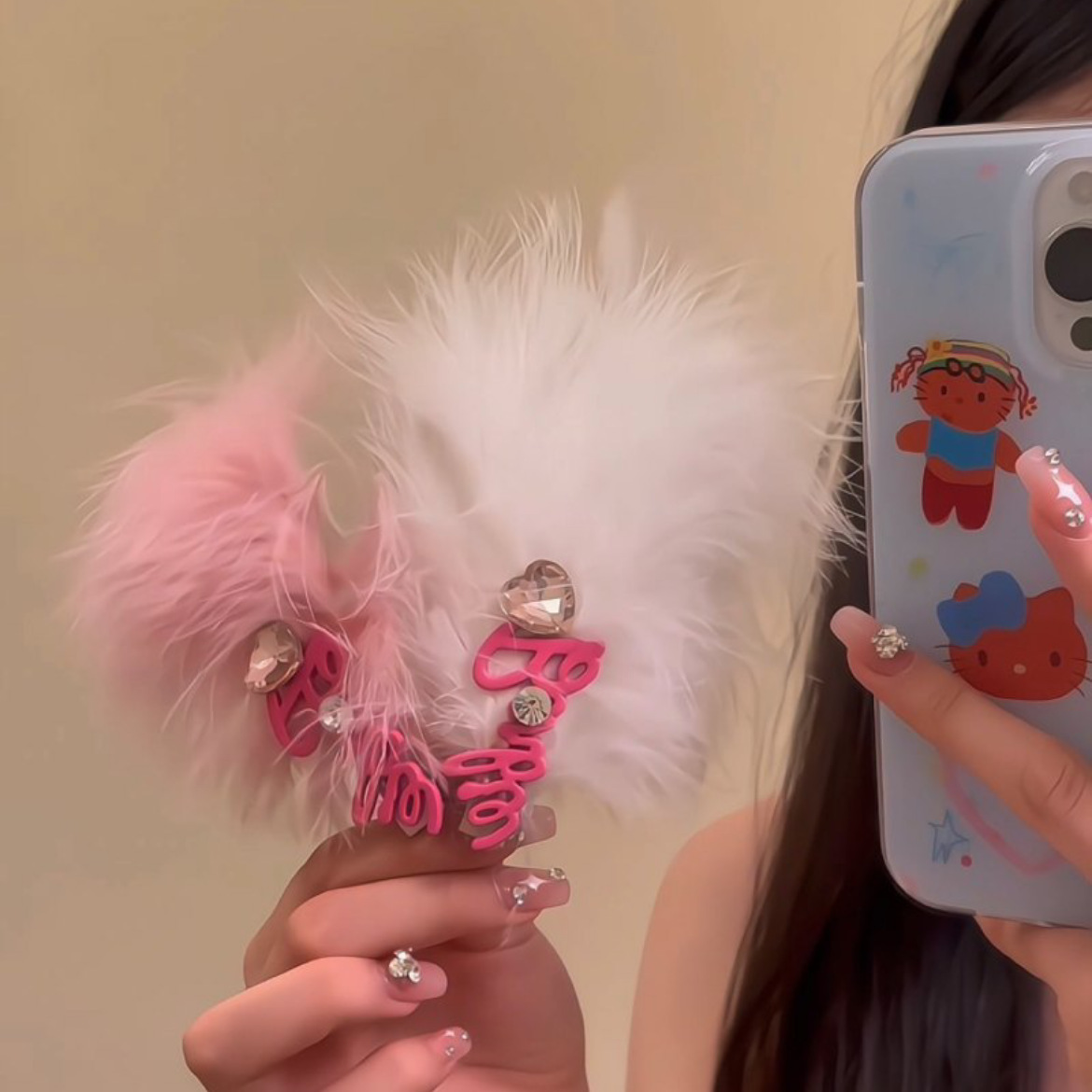 Barbie Princess Sweet and Cool style feather hair clip for women Spring and Summer new diamond-encrusted letter side hair clip with a high-end look details Picture