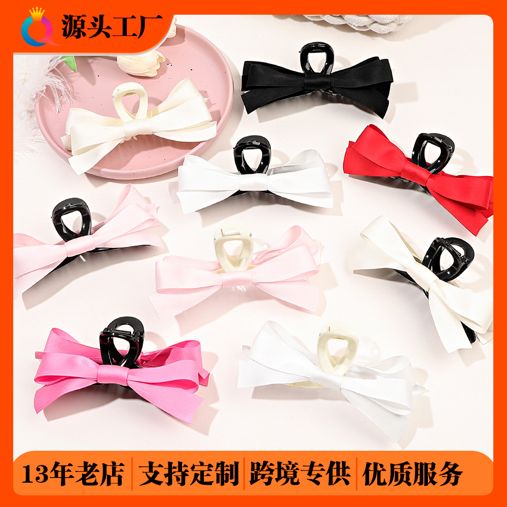 Qiyue Cross-border Double-sided bow hair clips, high-end large updo hair clips, hair accessories, shark clips, headwear wholesale full figure