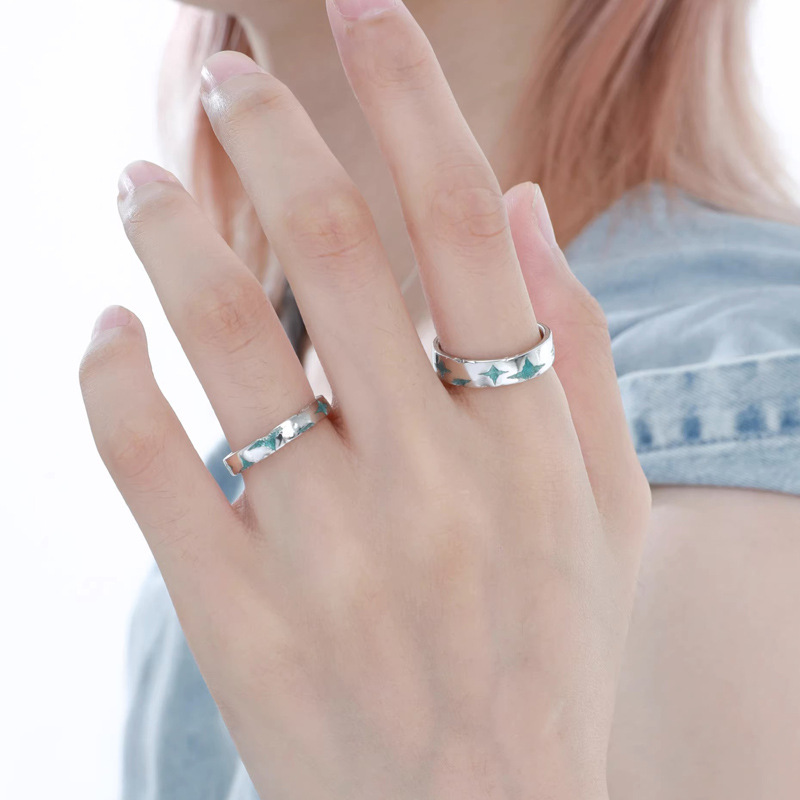 Sea and starry sky couple rings, simple, individual and fashionable open ring, women's niche design, cold style high-end ring full figure