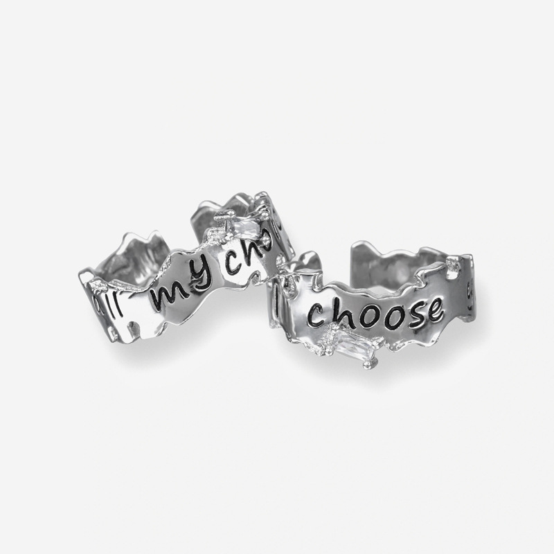 Simple, unique and niche letter-shaped zircon open ring, fashionable and high-end couple ring, exquisite and versatile ring Item Picture