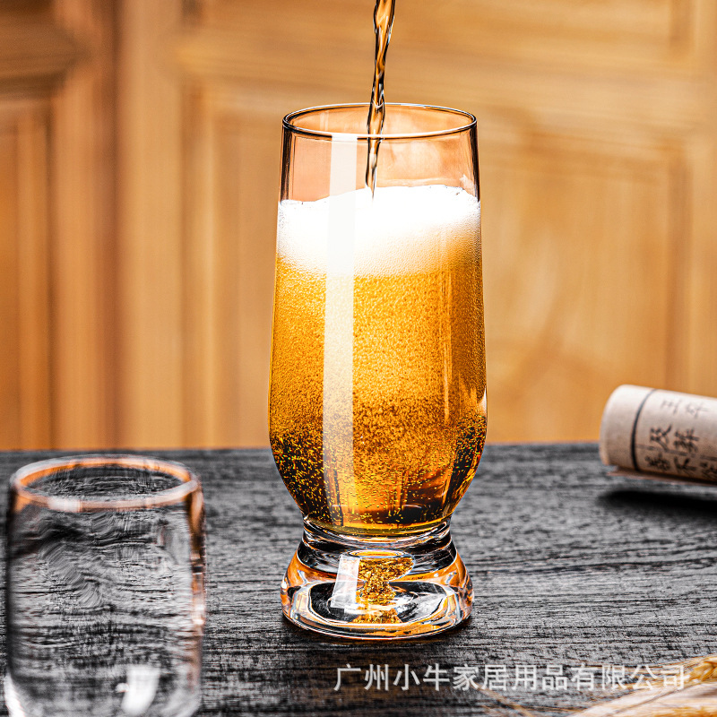 Light luxury high-end gold foil crystal glass beer mug, KTV bar home large-capacity wheat waist craft brewing cup details Picture