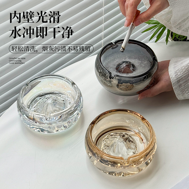Creative ashtray for home, living room and office, fashionable glass ashtray cup, light luxury and niche, ice mountain anti-fly ash ashtray full figure