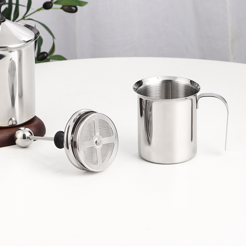 Stainless steel milk mixer, milk mixing tank, manual milk foam pot, Japanese foaming machine, double-layer filter foaming machine, coffee supplies details Picture