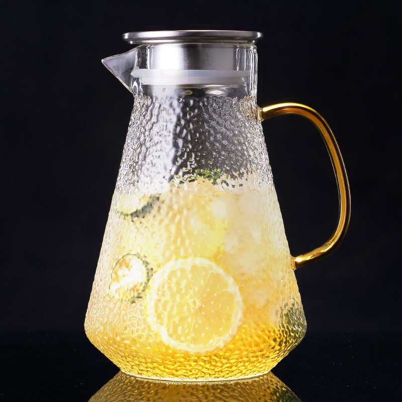 Japanese-style hammered high borosilicate glass teapot, heat-resistant brewing teapot, cold water teapot, large-capacity juice teapot, tie-in teapot, household use Specification drawing