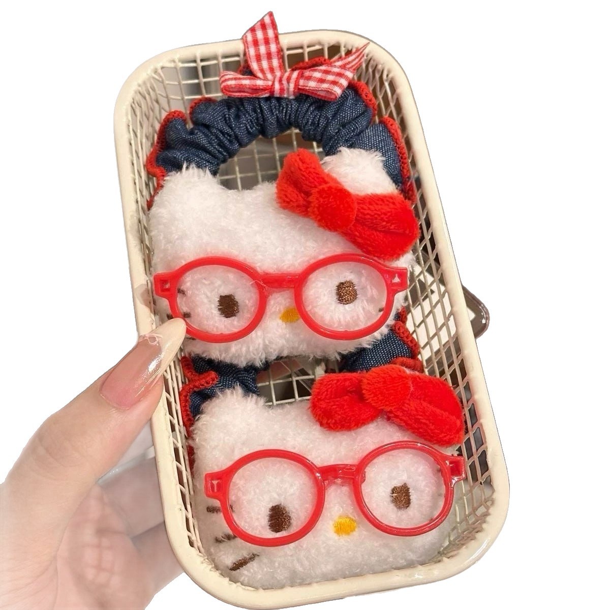 Cute cat denim hair bands, Korean-style large intestine hair bands, women's headwear, hair accessories tied in a ponytail, and a high-end look for girls Item Picture
