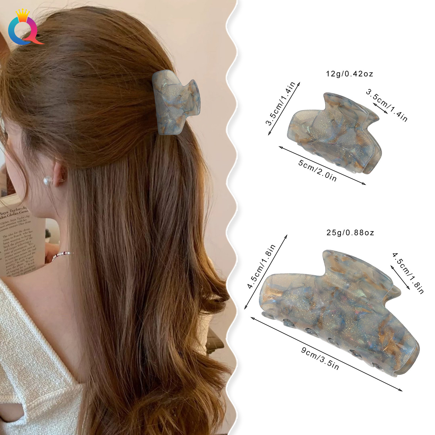 Qiyue Cross-border Acrylic grabber, fresh and clean back head hair bun, simple hair grabber, hair clip, hair accessory wholesale details Picture