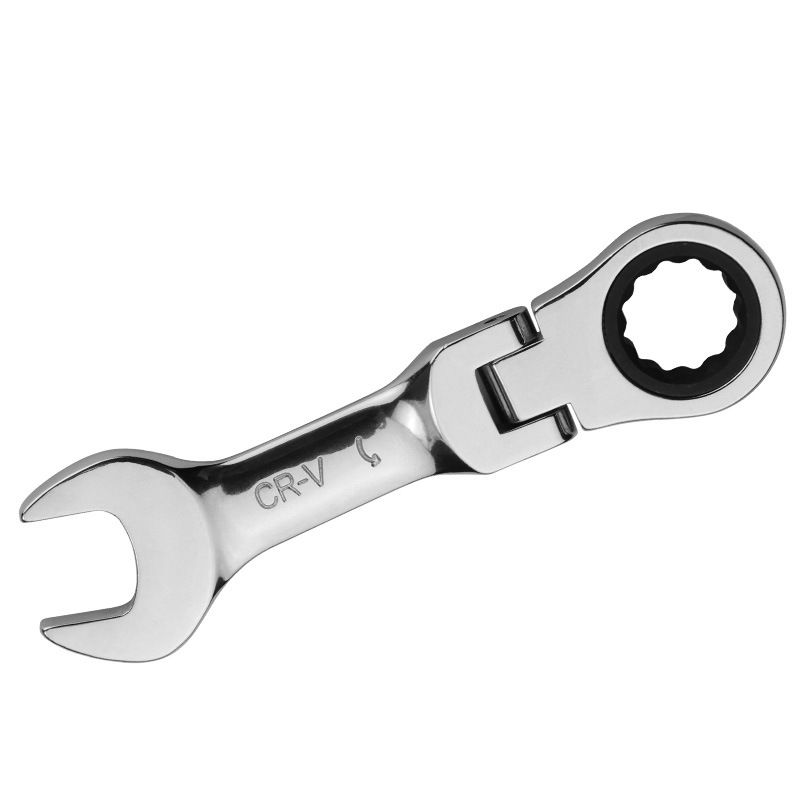 Short-handled adjustable ratchet wrench, quick bidirectional dual-purpose, open-end plum blossom mini plate, mirror-polished, 6-19mm size Item Picture
