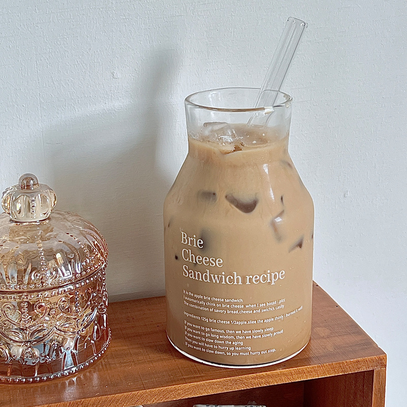Instagram blogger's large-capacity high-temperature resistant glass cup, simple letter milk tea cup, milk cup, coffee cup, cold brew glass bottle Specification drawing