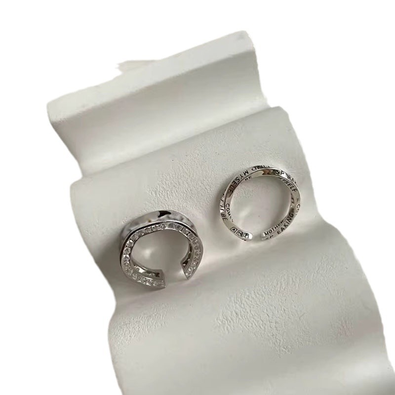 Simple and fashionable Mobius strip, double-sided diamond open ring, women's irregular Instagram cool and cool style ring Item Picture