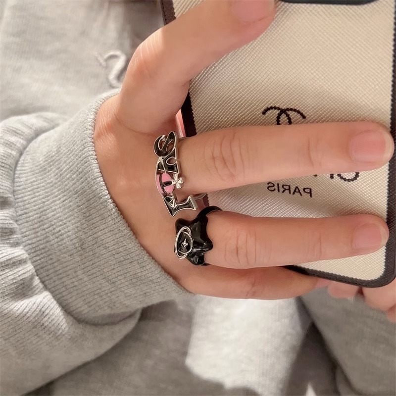 A sweet and cool style, a niche Saturn-surrounded oil-dripping open ring, a luxurious and high-end index ring for women details Picture