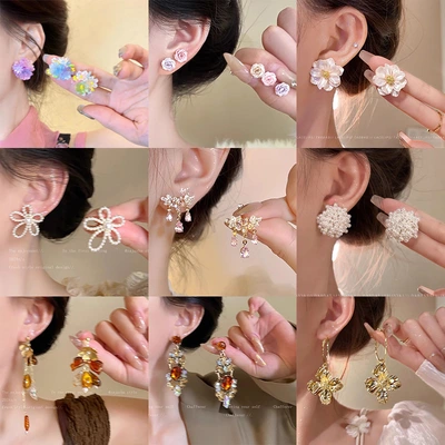 925 Silver Needle Spring/Summer Flower Earrings, women's high-end and ethereal style, best-selling stud earrings, 2025 fresh and clean earrings thumbnail