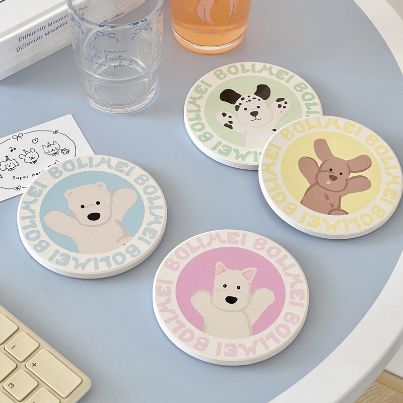 Bolimei's fresh and clean style coasters, ceramic coasters, cartoon pattern puppies, and girlish coasters full figure
