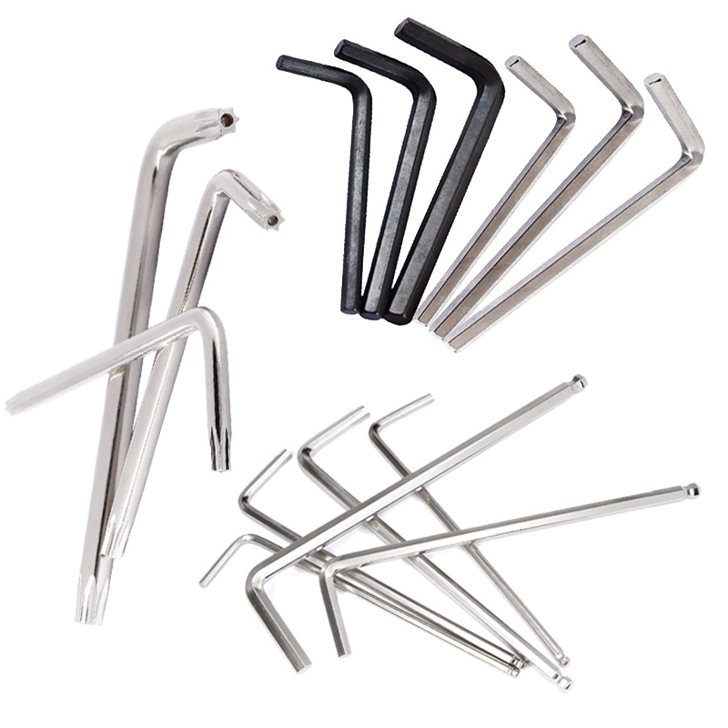 Nickel-plated L-shaped flat head Allen wrench, extended torque ball wrench, hexagonal box anti-theft wrench Item Picture