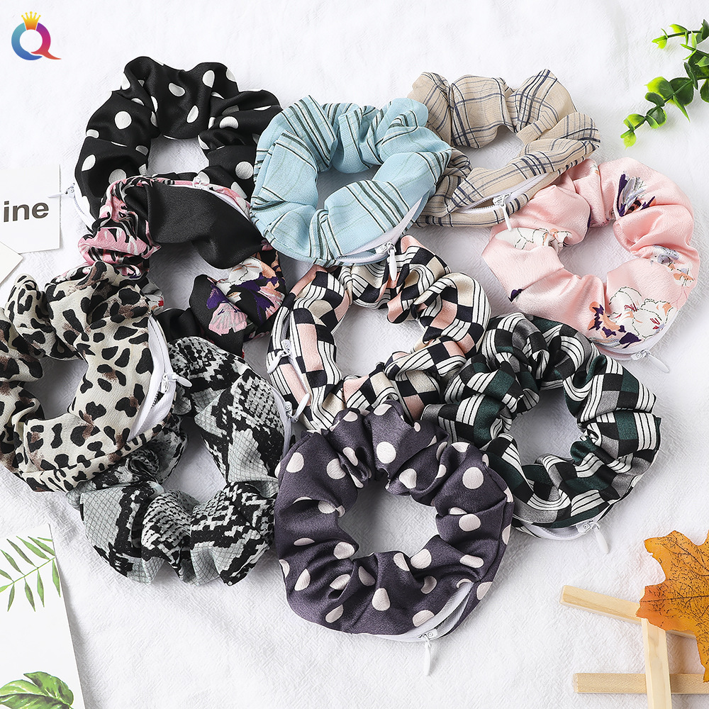 Qiyue Korean version European and American velvet fabric pig large intestine hair ring, Tensili velvet zipper large intestine hair ring wholesale manufacturer Specification drawing