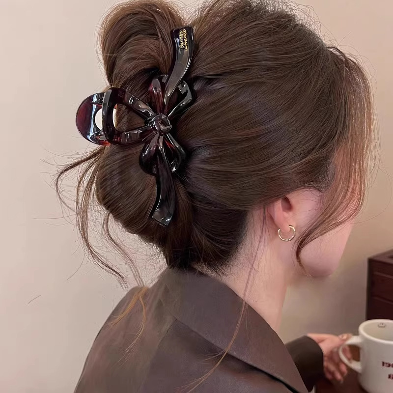 High-end bow hair clip, large shark clip, women's 2025 new style, back clip hair accessory Specification drawing