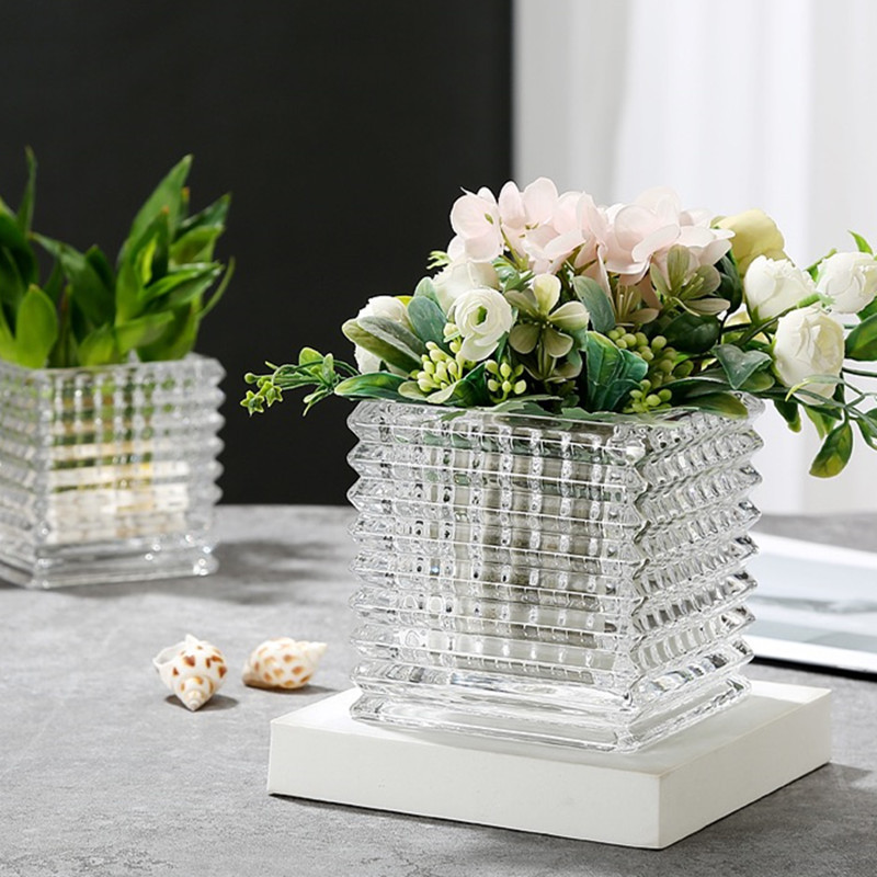 Brilliant crystal glass vase, hydroponic pothos square VAT, desktop flower arrangement vessel, display piece, ins square succulent details Picture