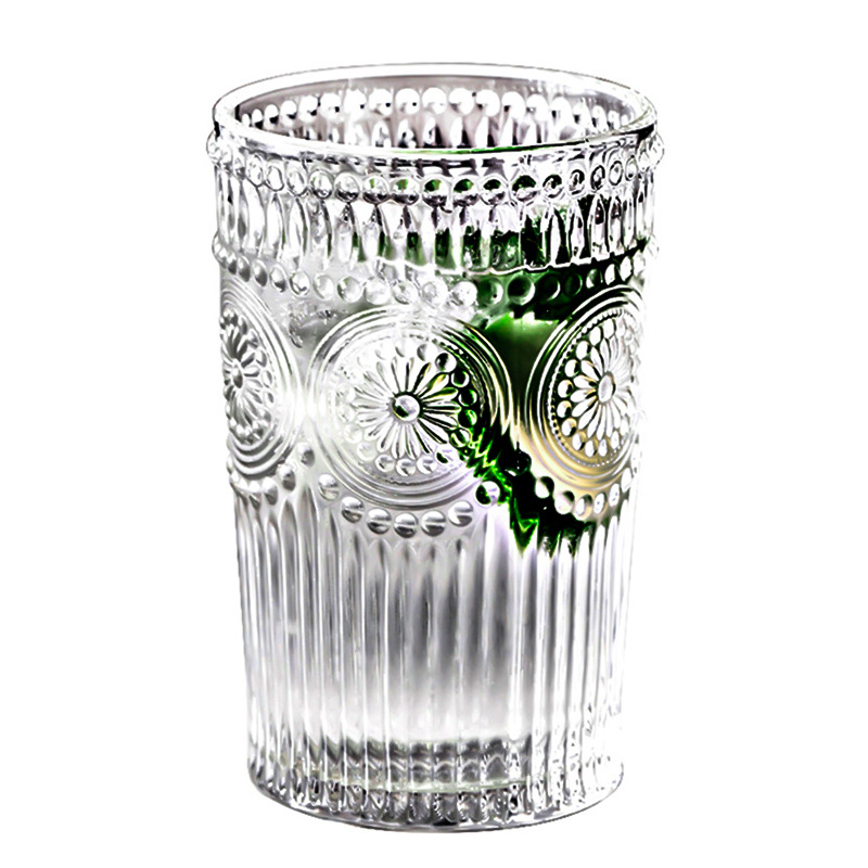 Nordic ins embossed golden edge glass cup, retro sunflower water cup, breakfast milk tea cup, gift printed logo Item Picture