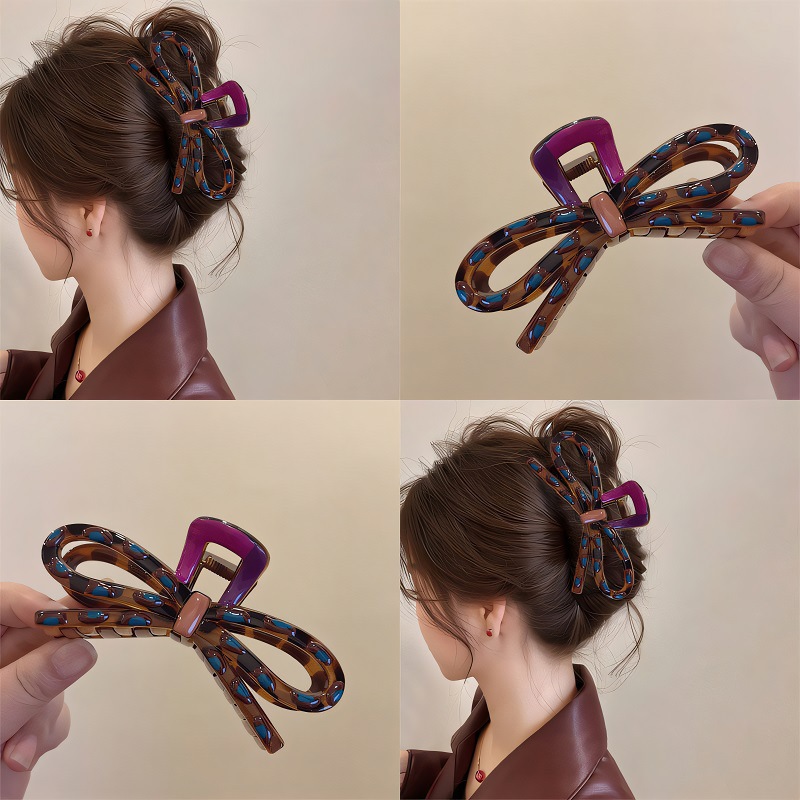 The 2025 new high-end color-blocking bow hair clip for women, the shark clip at the back of the head, large volume, and the large size of the updo and grappling clip Specification drawing
