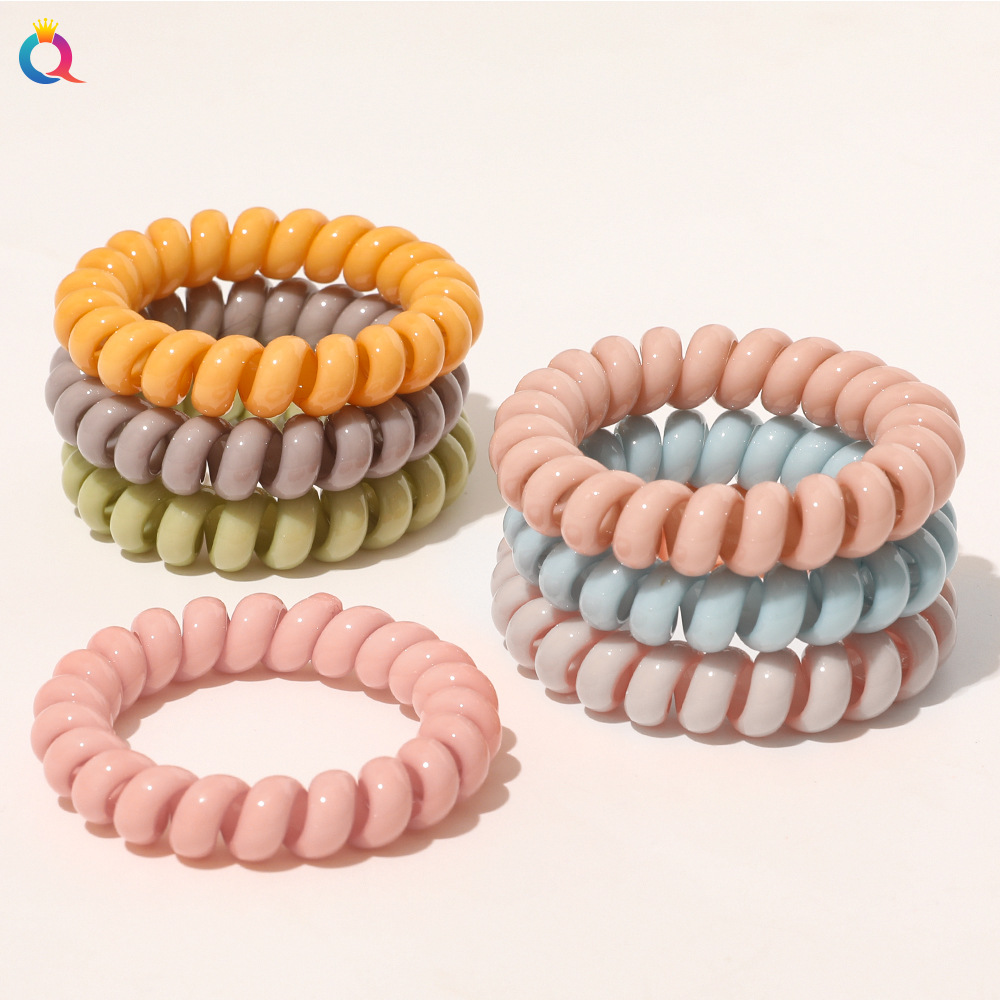 Qiyue Macaron-colored telephone line hair band, hair tie rubber band, Korean version simple hair tie, candy-colored hair tie hair accessory details Picture
