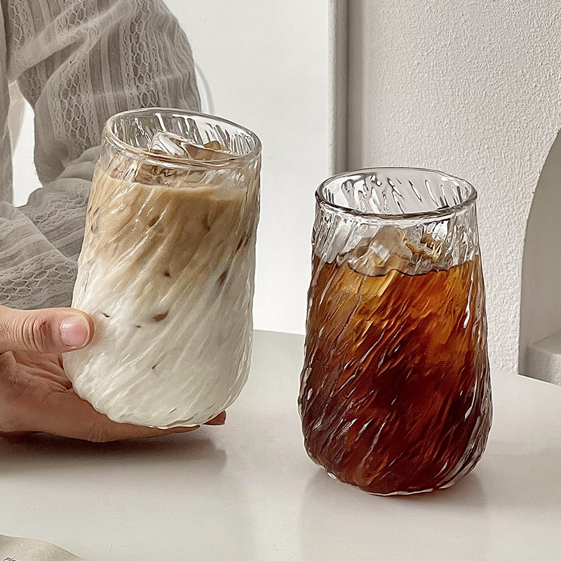 High borosilicate glass ice American latte cup, high appearance level transparent drinking cup, single-layer cup, high-temperature resistant household glass cup full figure