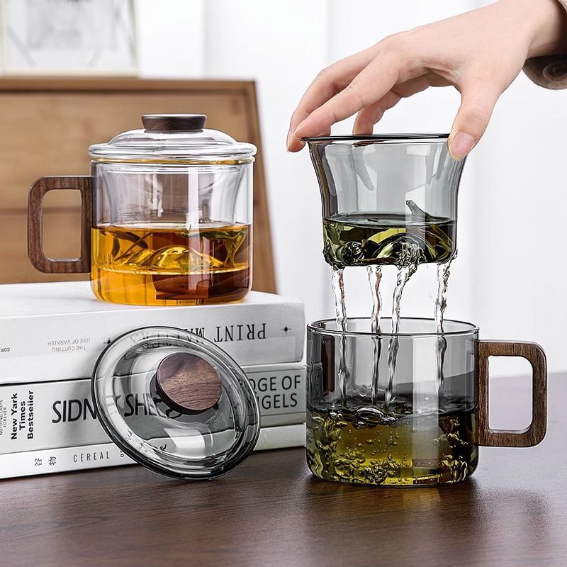 Large-capacity green tea cup for men in the office, glass cup with filter and tea water separation, household tea brewing cup Specification drawing