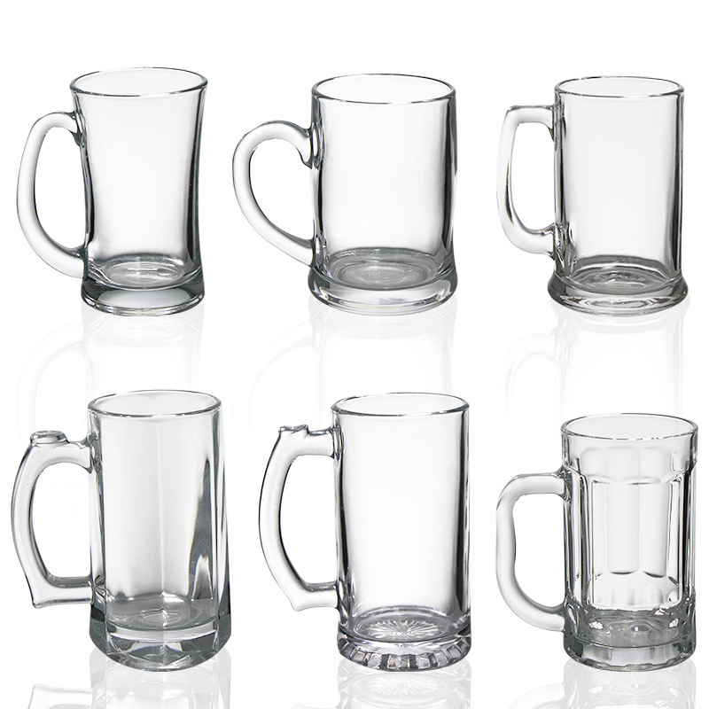 500ml transparent glass beer mug with handle, thickened handle, hotel, bar, commercial handle, LOGO printed Item Picture